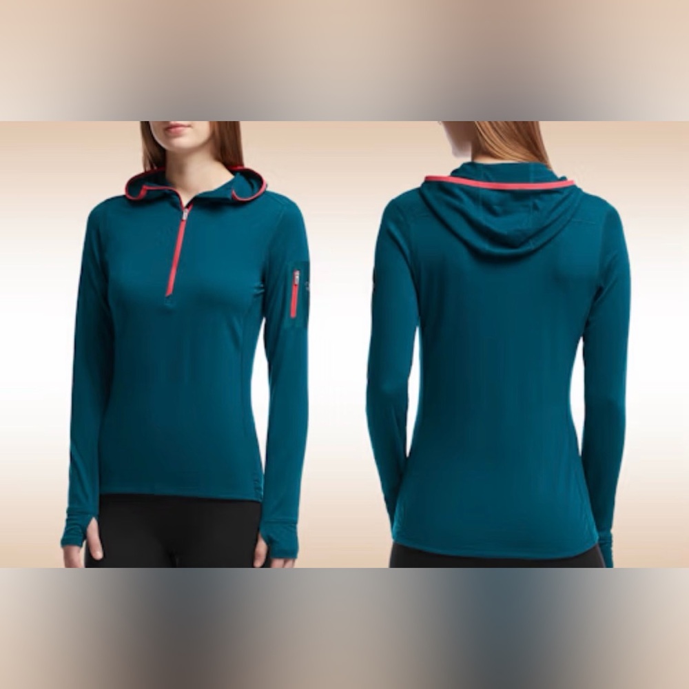 Icebreaker Terra Long Sleeve Half Zip Hood Merino Wool Jacket Blue Small - Picture 2 of 8